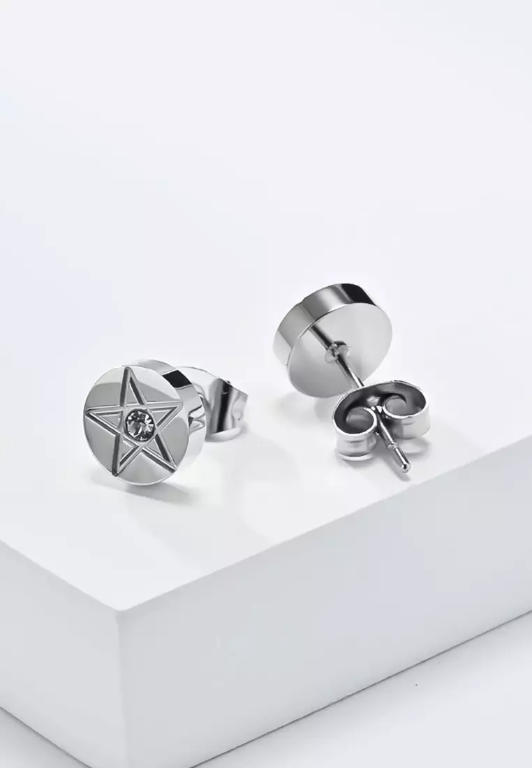 Unisex Titanium Steel Zircon Star Earrings JW QF-E040