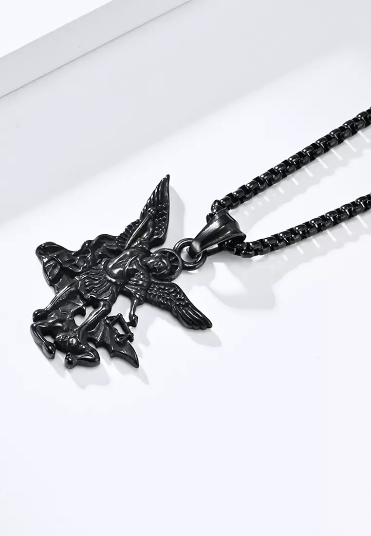 Titanium Steel Archangel Michael Pendant Necklace JW QF-DZ517