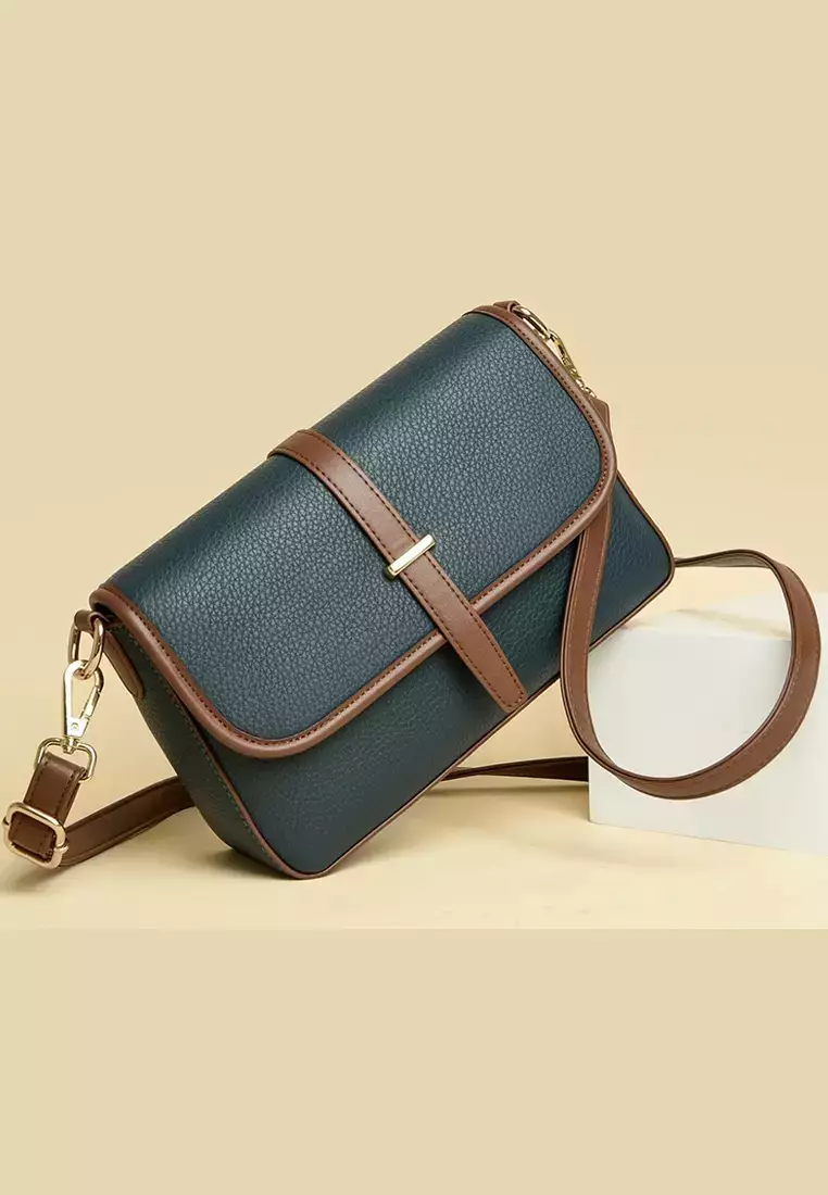 Color Matching Faux Leather Three Way Shoulder Bag