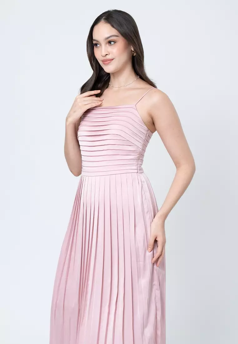 Tania Sleeveless Satin Pleated Dress
