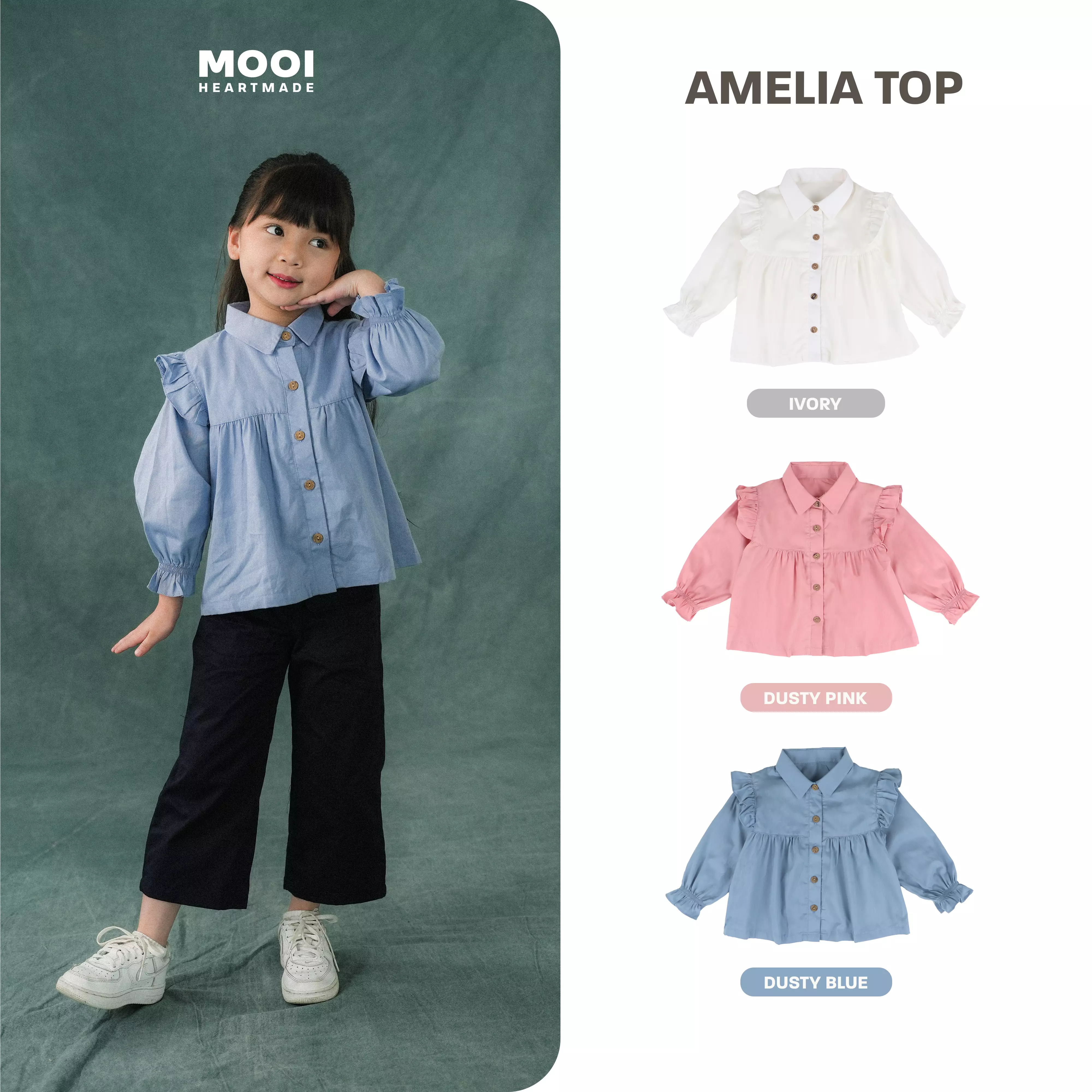 Mooi Atasan Anak Perempuan Amelia Top - Dusty Pink