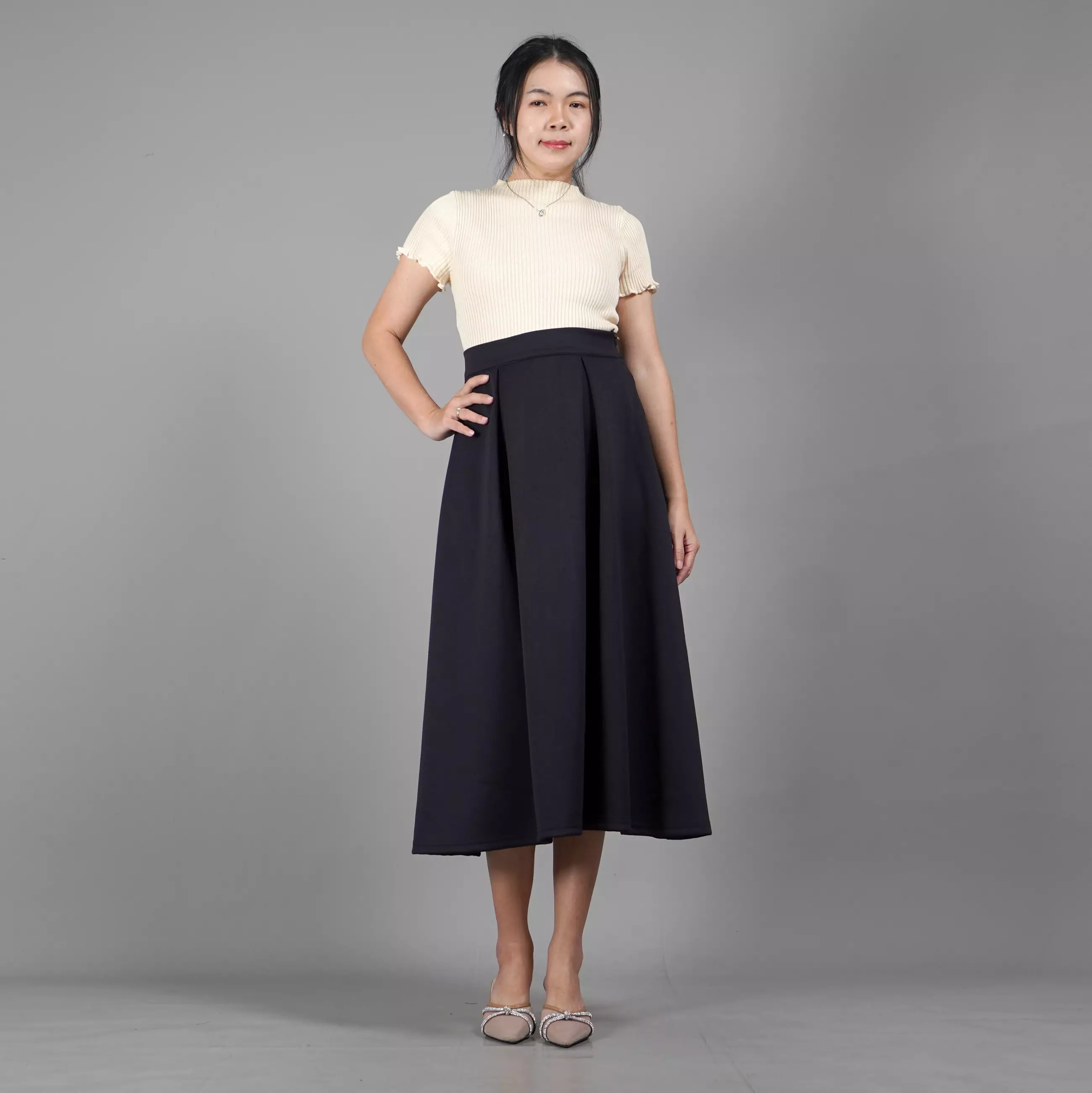  REBECA Rok Hitam Panjang Polos Rok A Line Korean Style Skirt - HITAM
