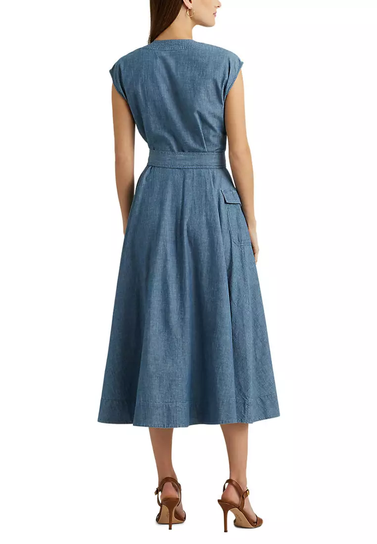 Lauren Ralph Lauren Belted Denim Cap-Sleeve Dress