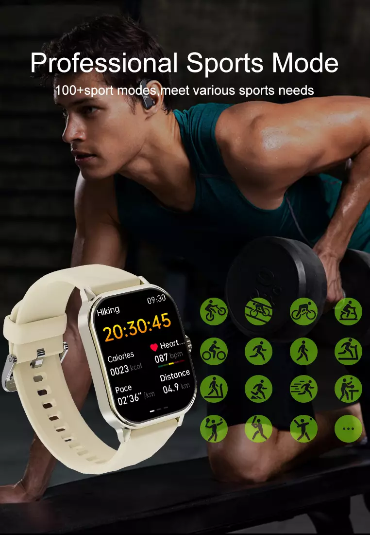 Smart Watch U9 2.1 inch 3D Flexible Surface Bluetooth Calling Temperature Measurement Jam Pintar Khaki