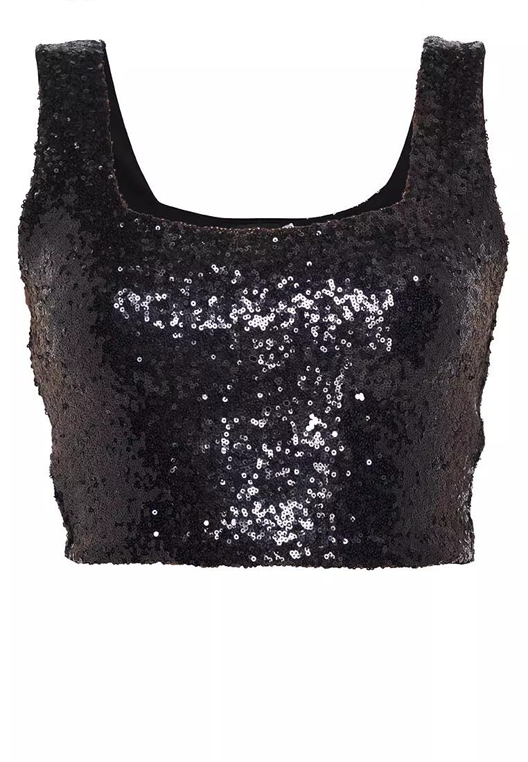 Shiny Thingz Squareneck Sequined Croptop