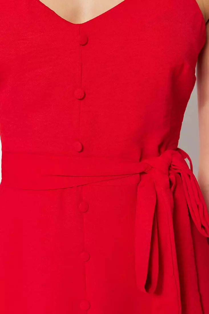 Belted Midi Ruffle Dress