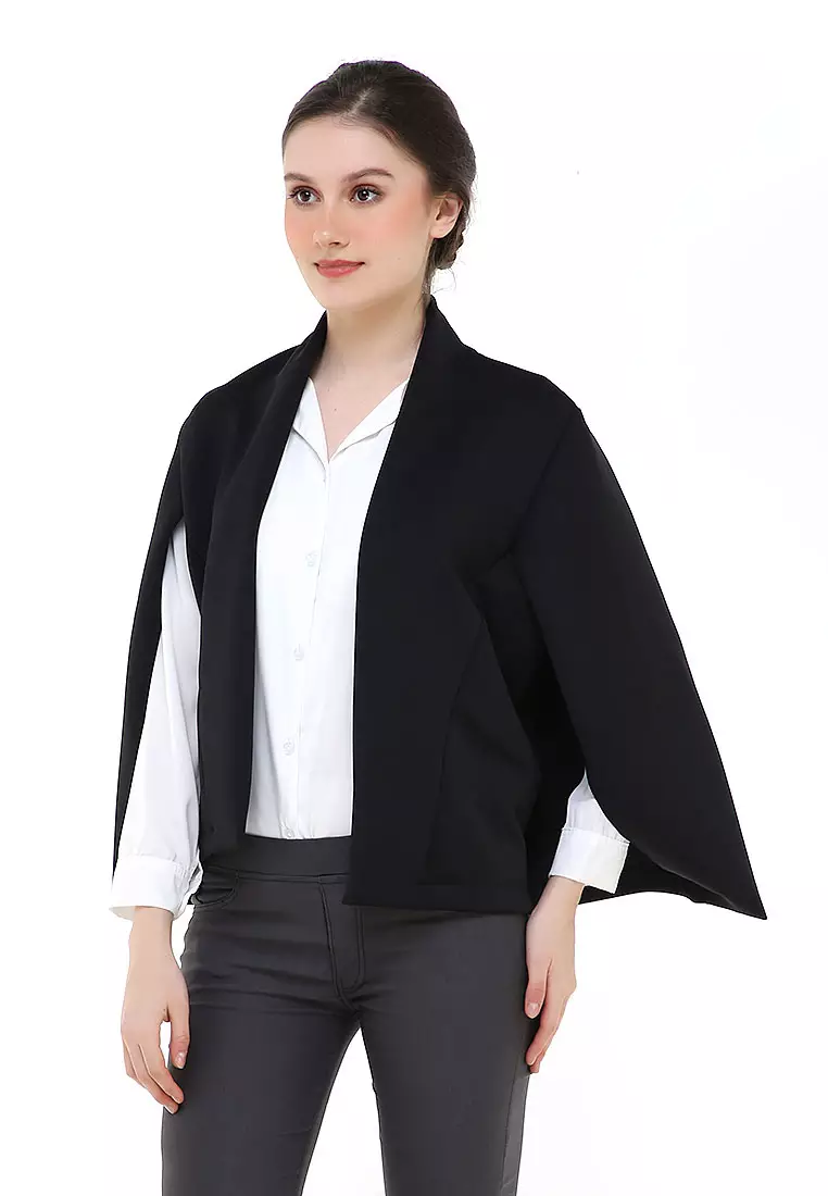 Qemsya Jas Wanita Cape Blazer Casual Plain Outer Material Scuba ORIGINAL - Black