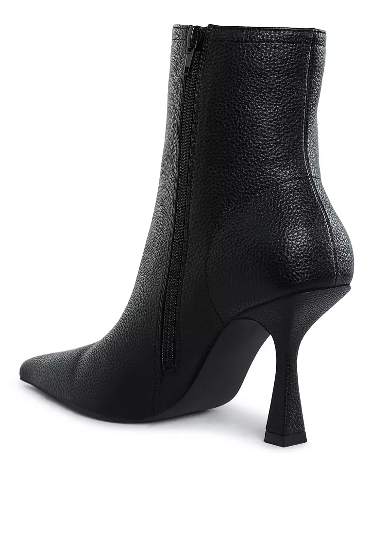 Pleather Pointed Toe Ankle Boots in Black