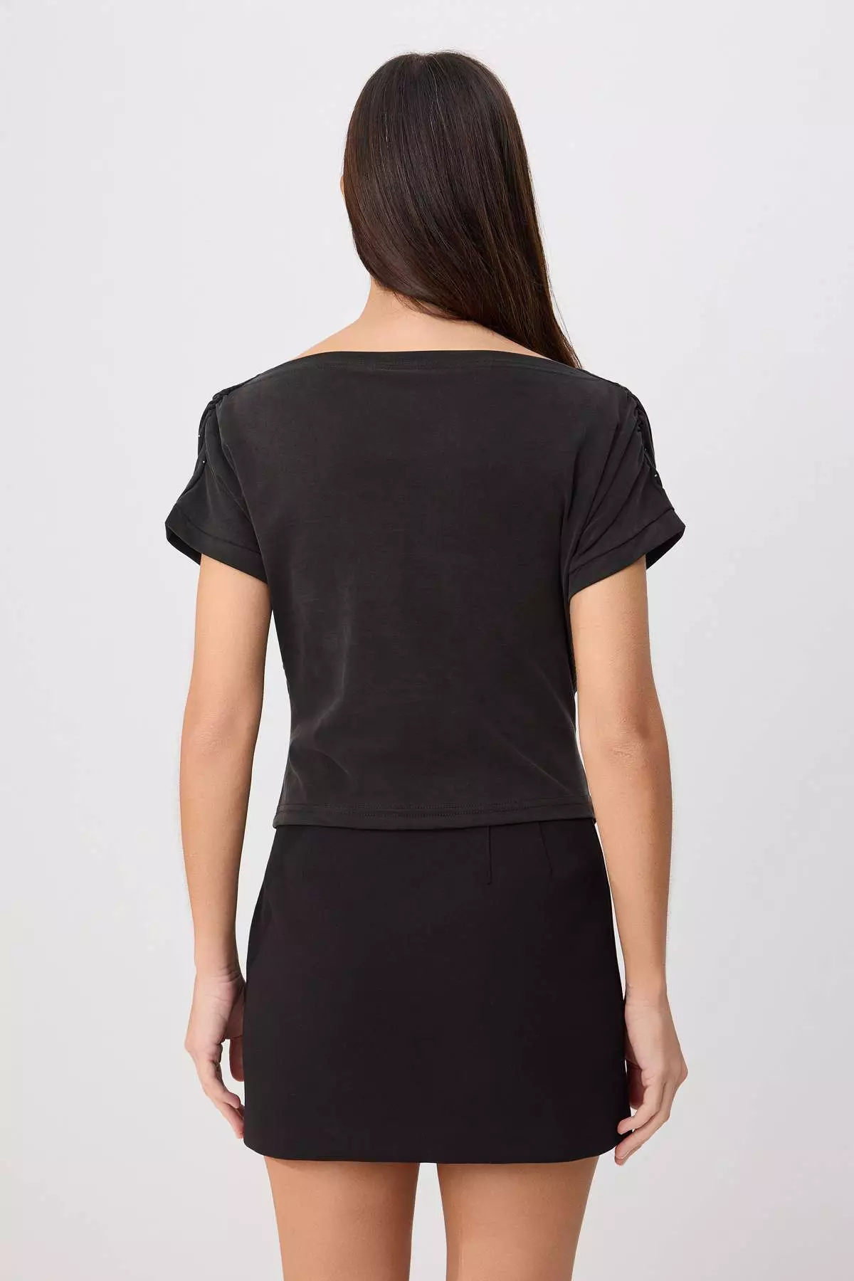 Black Premium Lyocell Content Soft Knitted Blouse With Degaje Collar Stone Detail Twoss26Bz00714