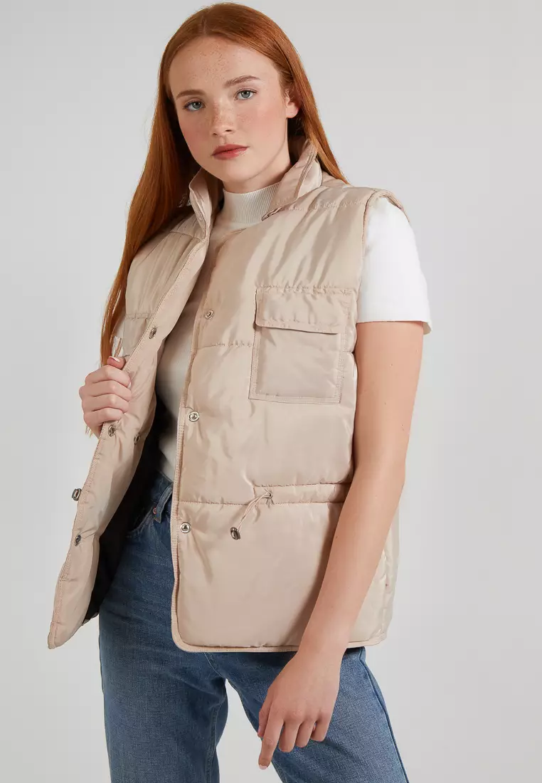 Jual Pink Vanilla Pink Vanilla Quilted String Waist Double Pocket Vest ...
