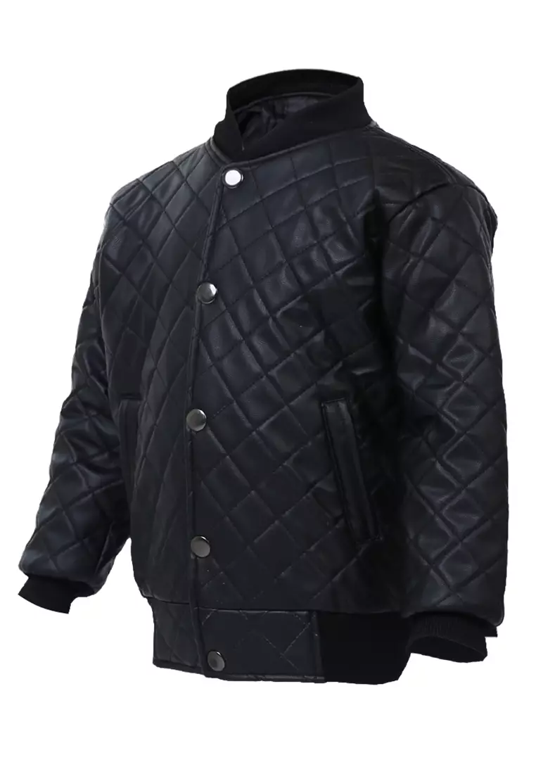 Gael Jaket Anak Laki-laki Motif Polos Furing Lembut Childrens Outerwear Material Leather ORIGINAL - Black