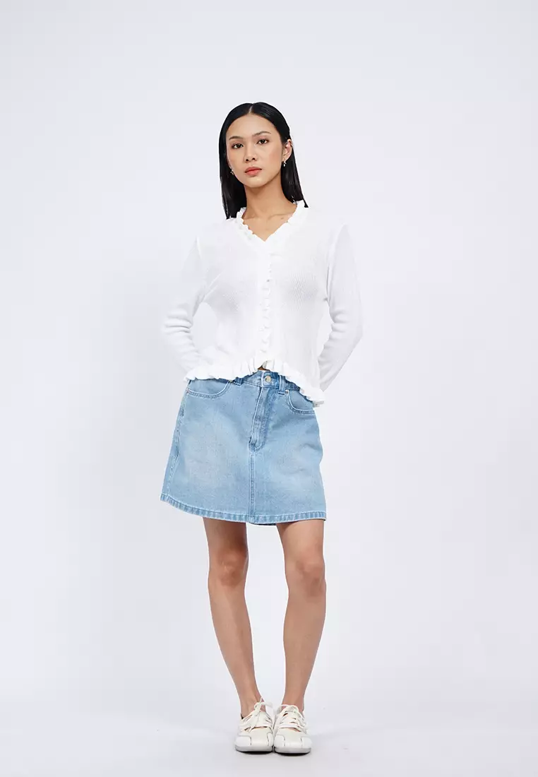 V-Neck Ruffle Knit Cardigan