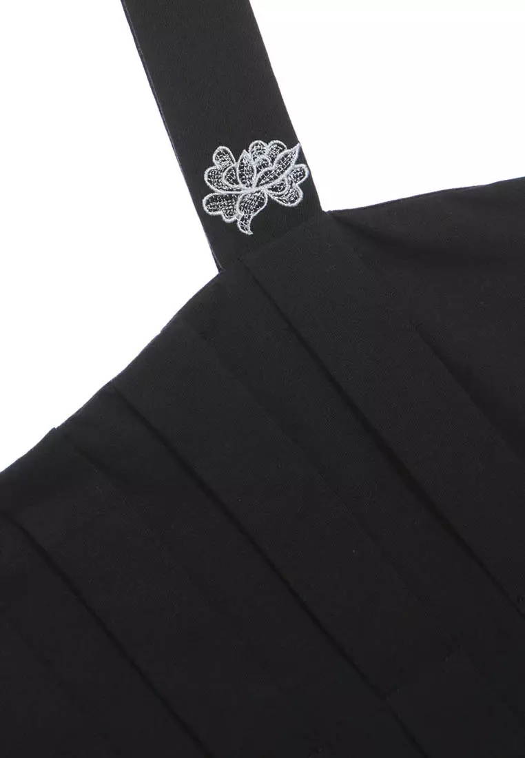 Pleated Black With Embroidery Detail