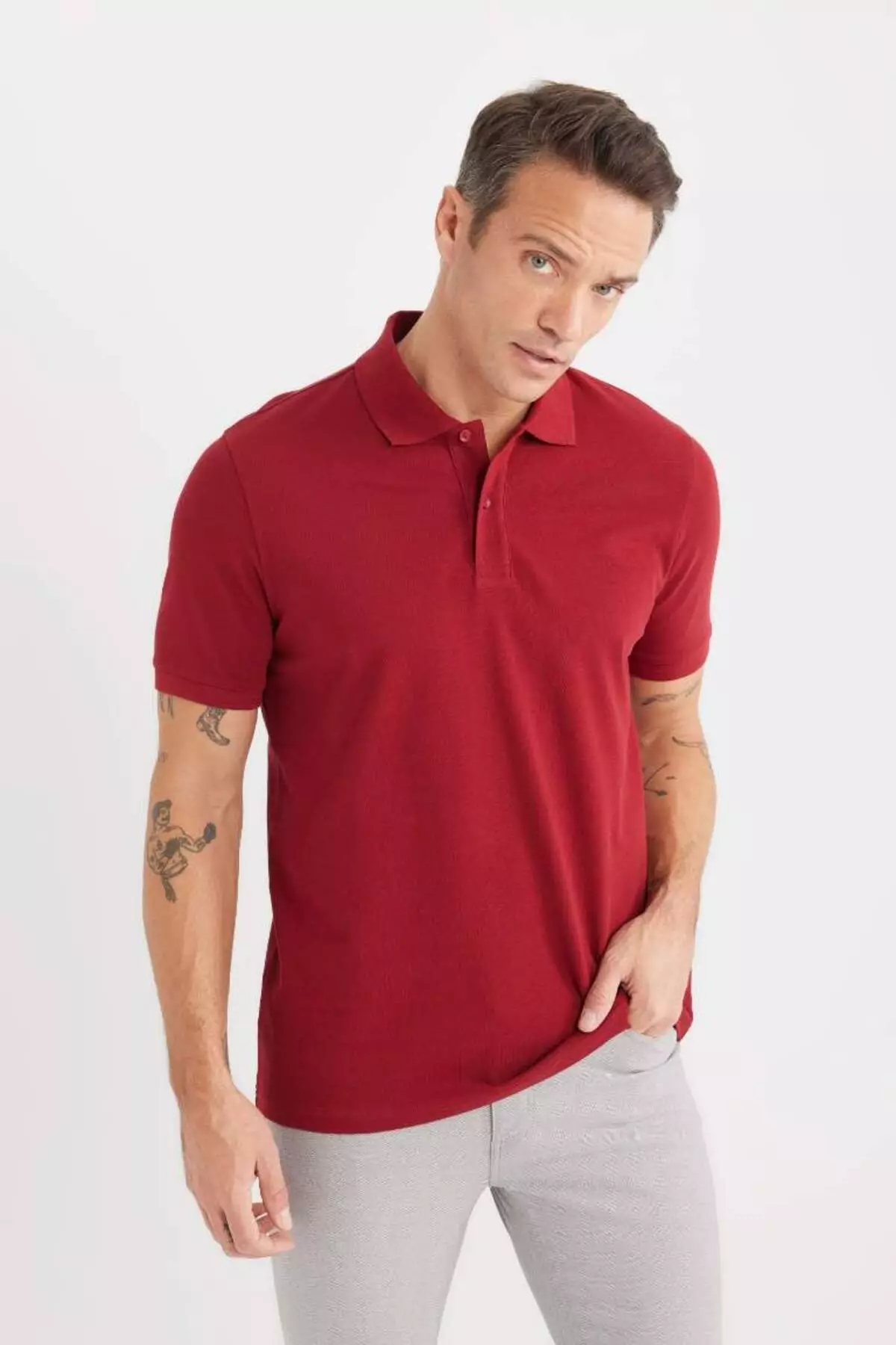 100% Cotton Regular Fit Polo Collar Short Sleeve Basic Plain Pique Fabric T-Shirt C1293Ax25Sp