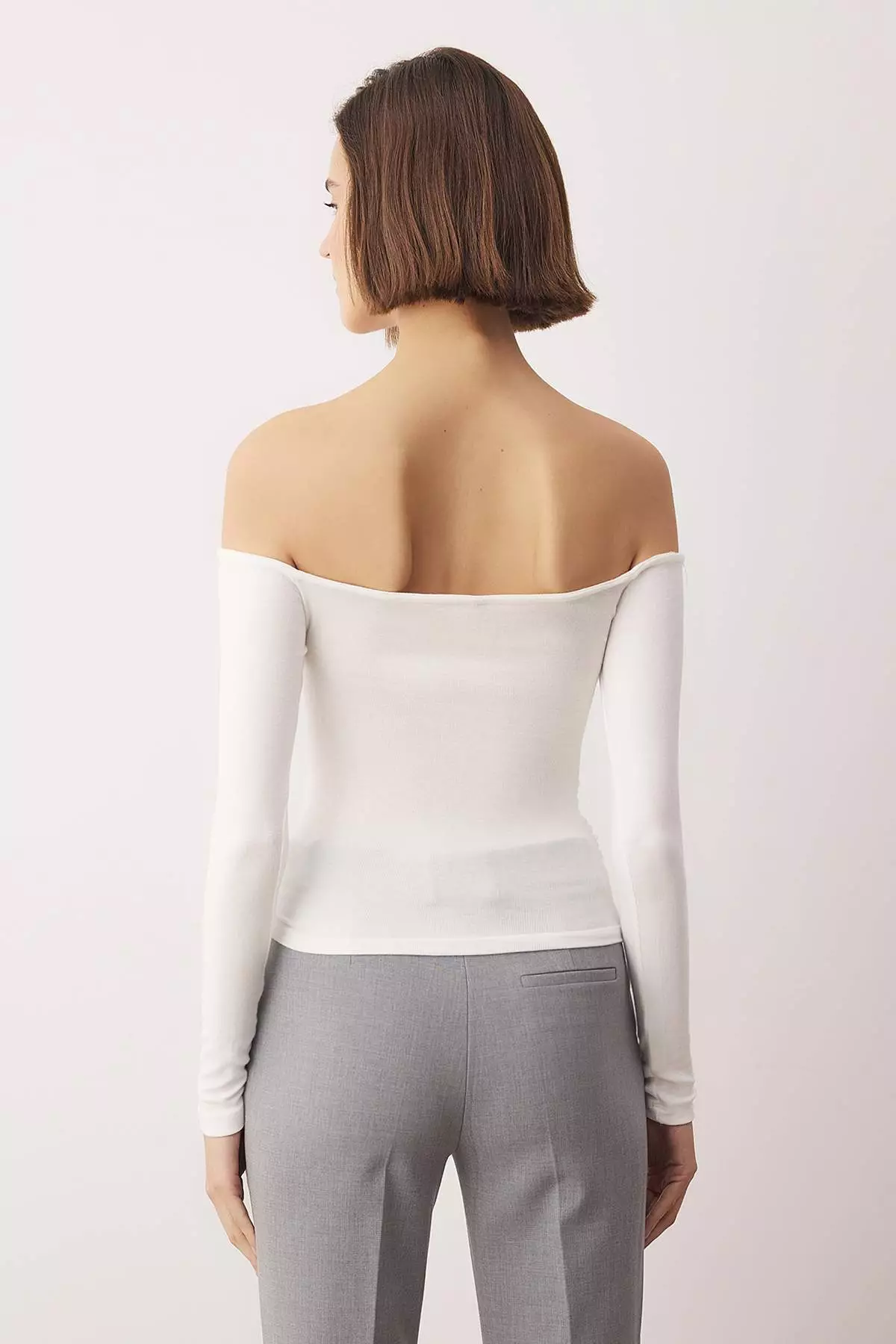 Ecru Fitted/Bodycon Accessory Detailed Stretchy Knitted Blouse Twoaw26Bz00356