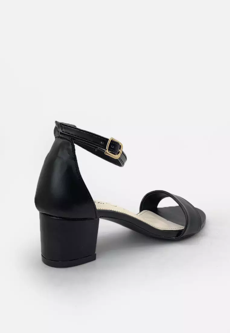 Chloe Ankle Strap Block Heels Wanita Vegan Leather
