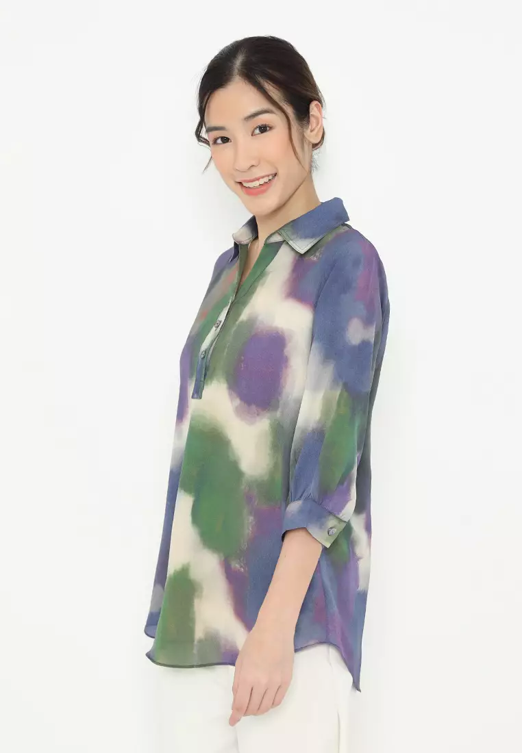 Blus V neck With Mulicolor Pattern By Brilliant Girl Warna UNGU