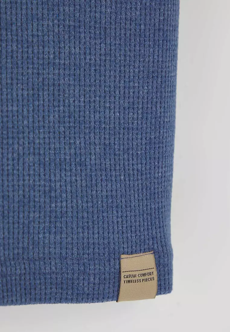 Indigo Oversize/Wide Cut Color Block Textured T-Shirt TMNSS25TS00065