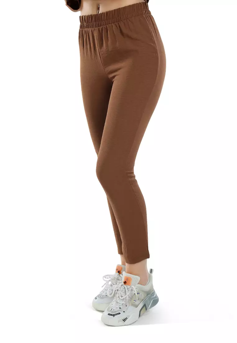 Brown Full Sleeves Top & Fitted Full Pants Coord Set