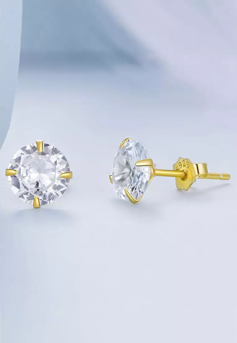Solid Silver Mary Anne Crystal Stud Earrings In Gold