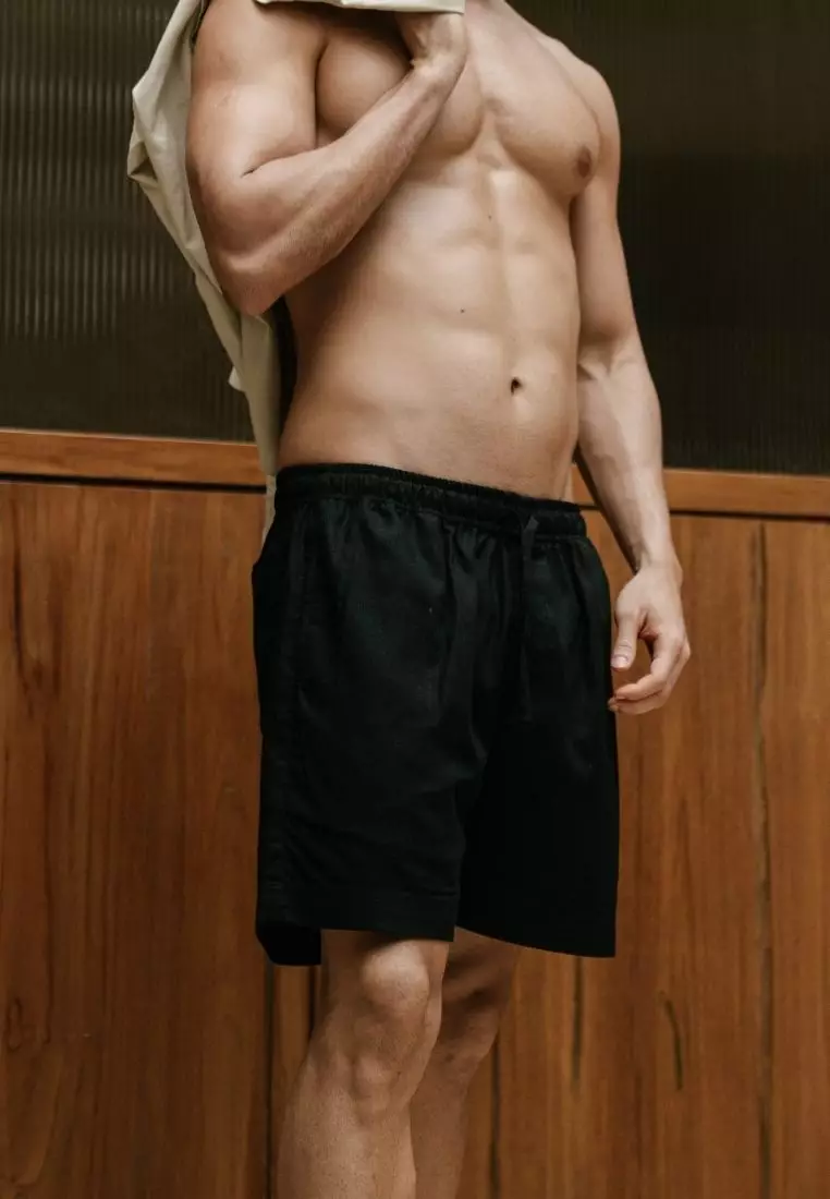Elnido Celana Pendek Pantai Linen Pria Hitam | Linen Beach Shorts Men Black
