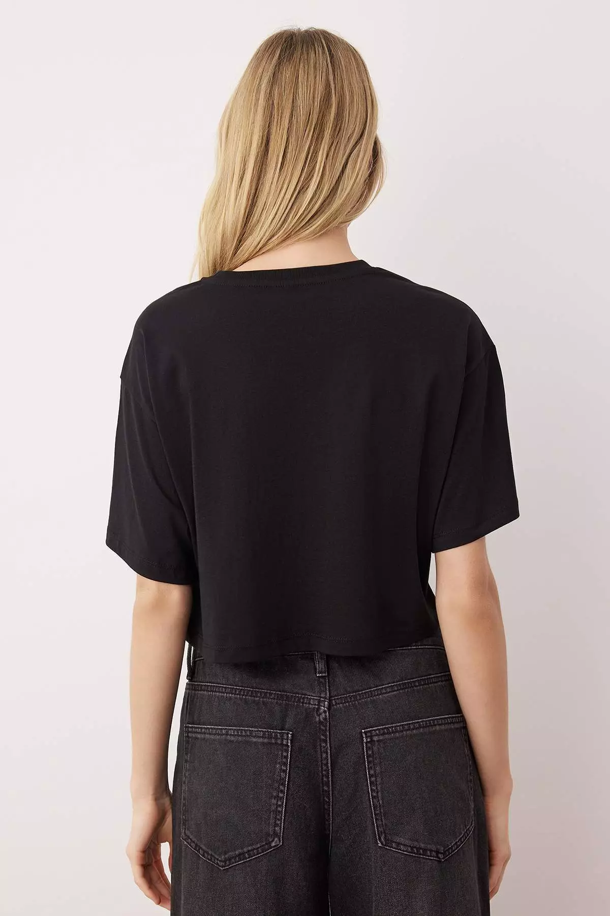 Black-Black 2-Pack 100% Cotton Relax/Comfortable Cut Crop Knit T-Shirt