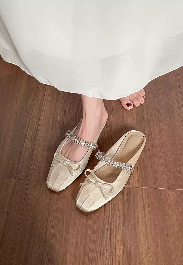 Bowknot Rhinestone Strap Satin Mules WW6579-5