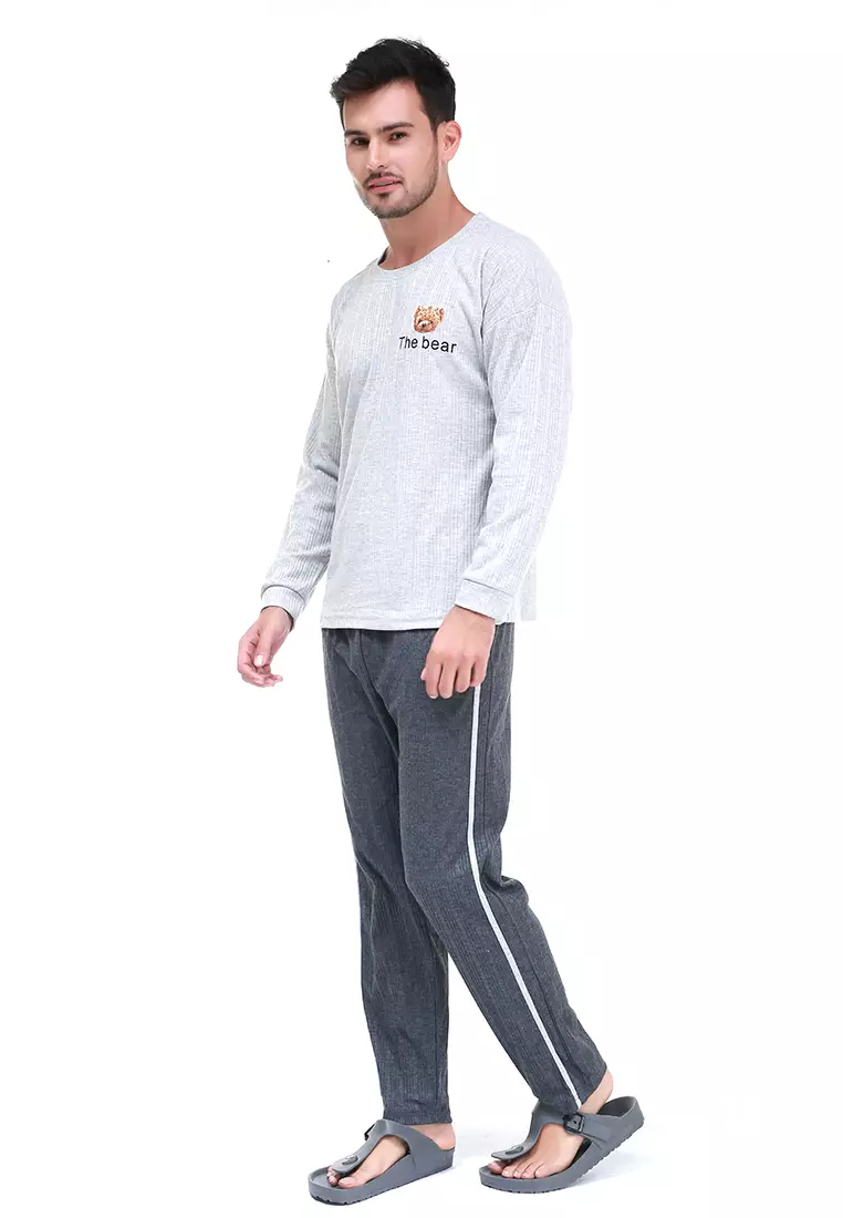 Klicin Setelan Baju Tidur Piyama Pria Bear One Set Sleepwear Pajamas Material Fabric ORIGINAL