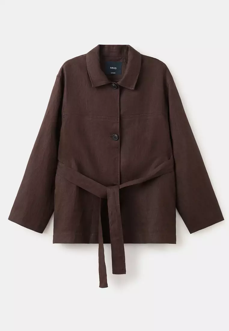 連腰帶亞麻外套