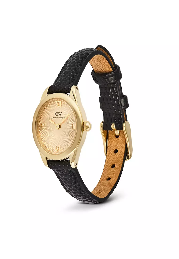 Ophelia Mini Black Lizard Unitone Guilloché Gold - Women Watch Stainless Steel Leather Strap watch DW Official Authentic Original