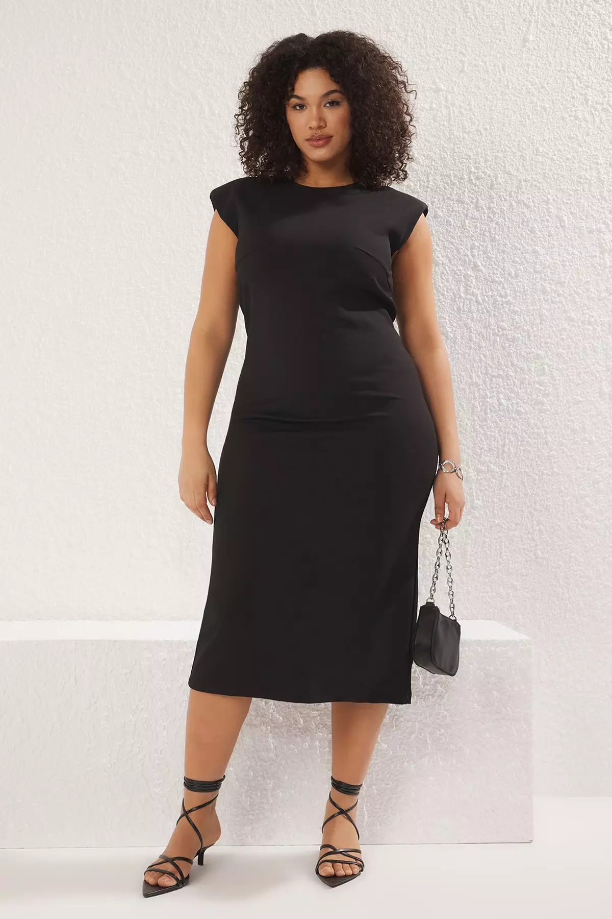 Crew Neck Crepe Knit Plus Size Dress