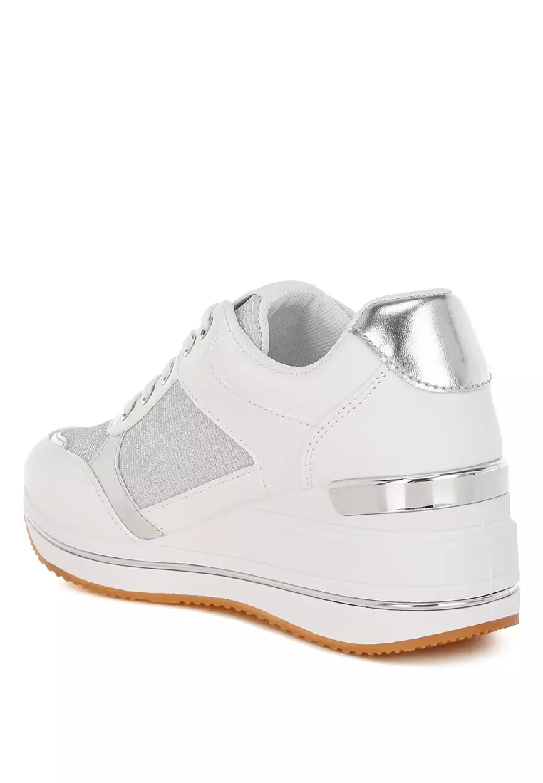 Faux Leather & Mesh Sneakers In White