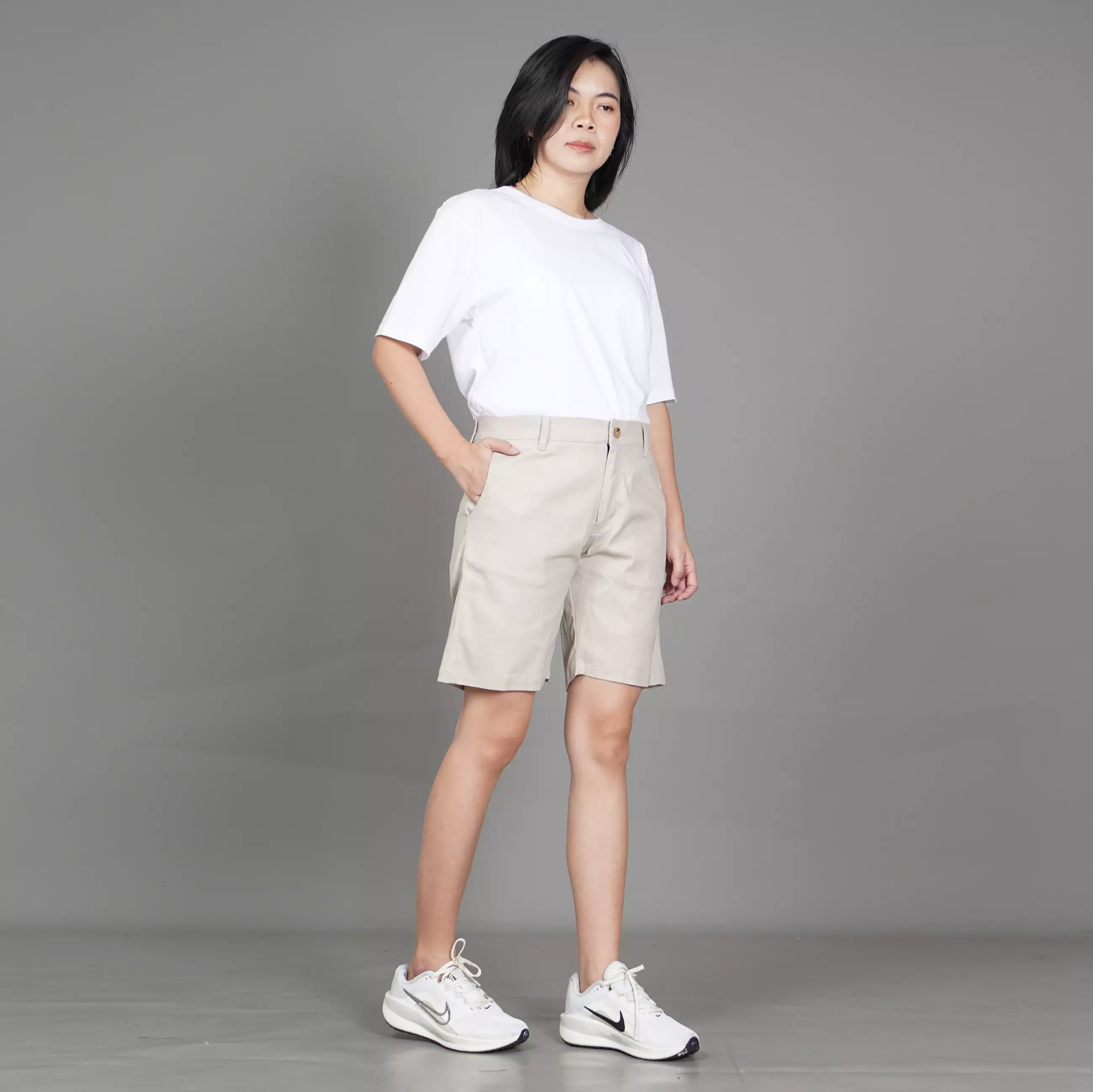  FRELY Celana Pendek Casual Wanita Celana Chino Pendek Wanita - KREM