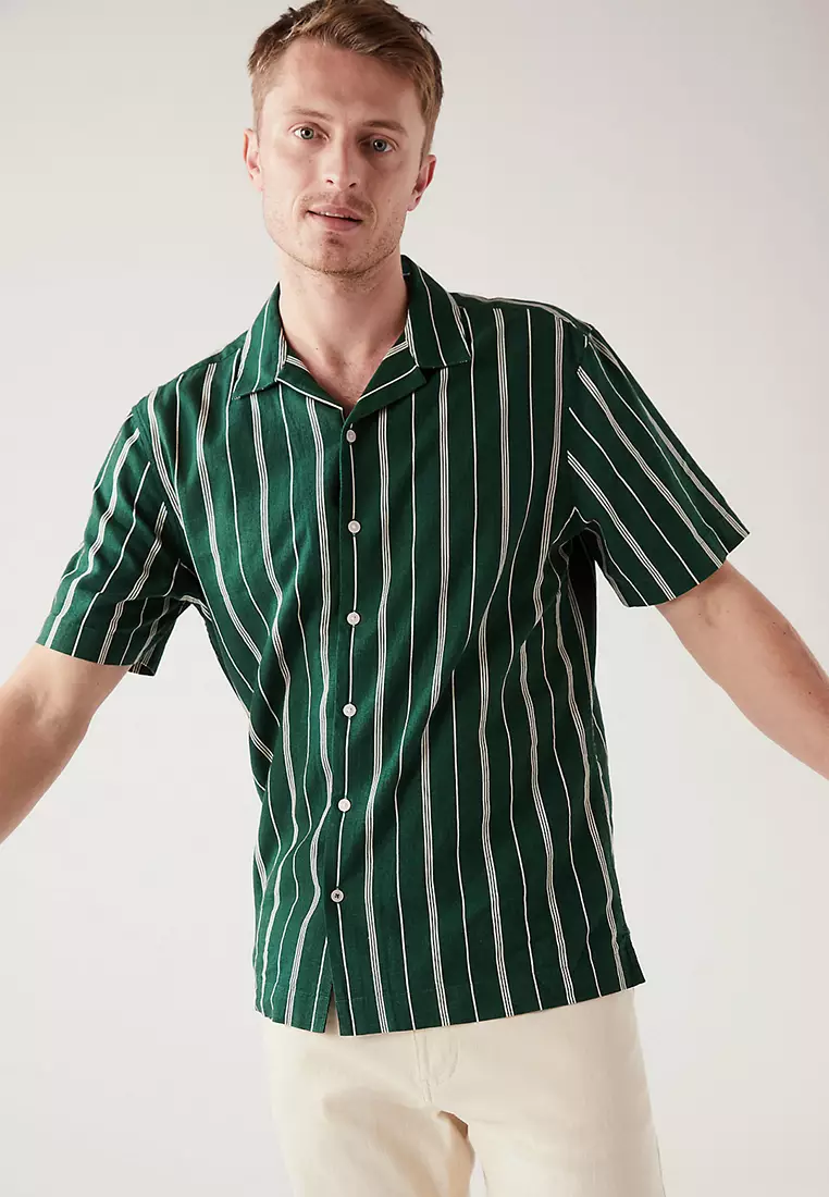 Jual Marks & Spencer Linen Blend Striped Shirt Original 2024 | ZALORA ...