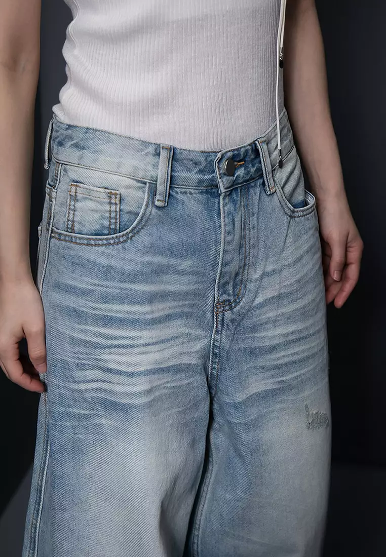 国内で当店のみ GOJOYJINNI - Hand-Distressed Wide-Leg Jeans Everyday Edgy Distressed Straight-Leg Jeans | Windsor