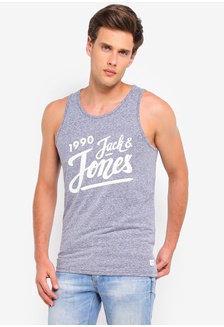 Jack & Jones Mens Sports Sleeveless Vest Logo Printed Crew Neck Tank Tops