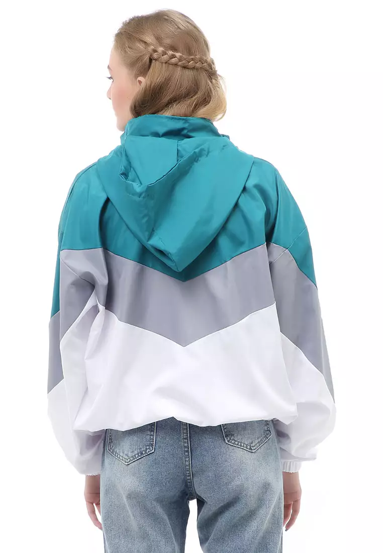 Hardwin Jacket Outer Wanita Hoodie Kombinasi 3 Warna Material Parasut Despo ORIGINAL - Tosca Gray White
