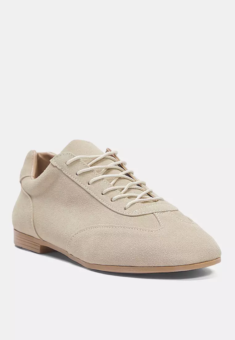 Beige Suede Lace-Up Women Sneaker Takss25Sn00060