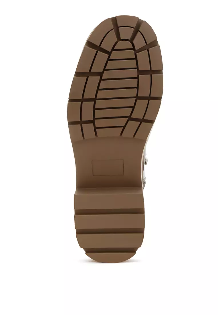 Chunky Faux Leather Calf Boots in Taupe