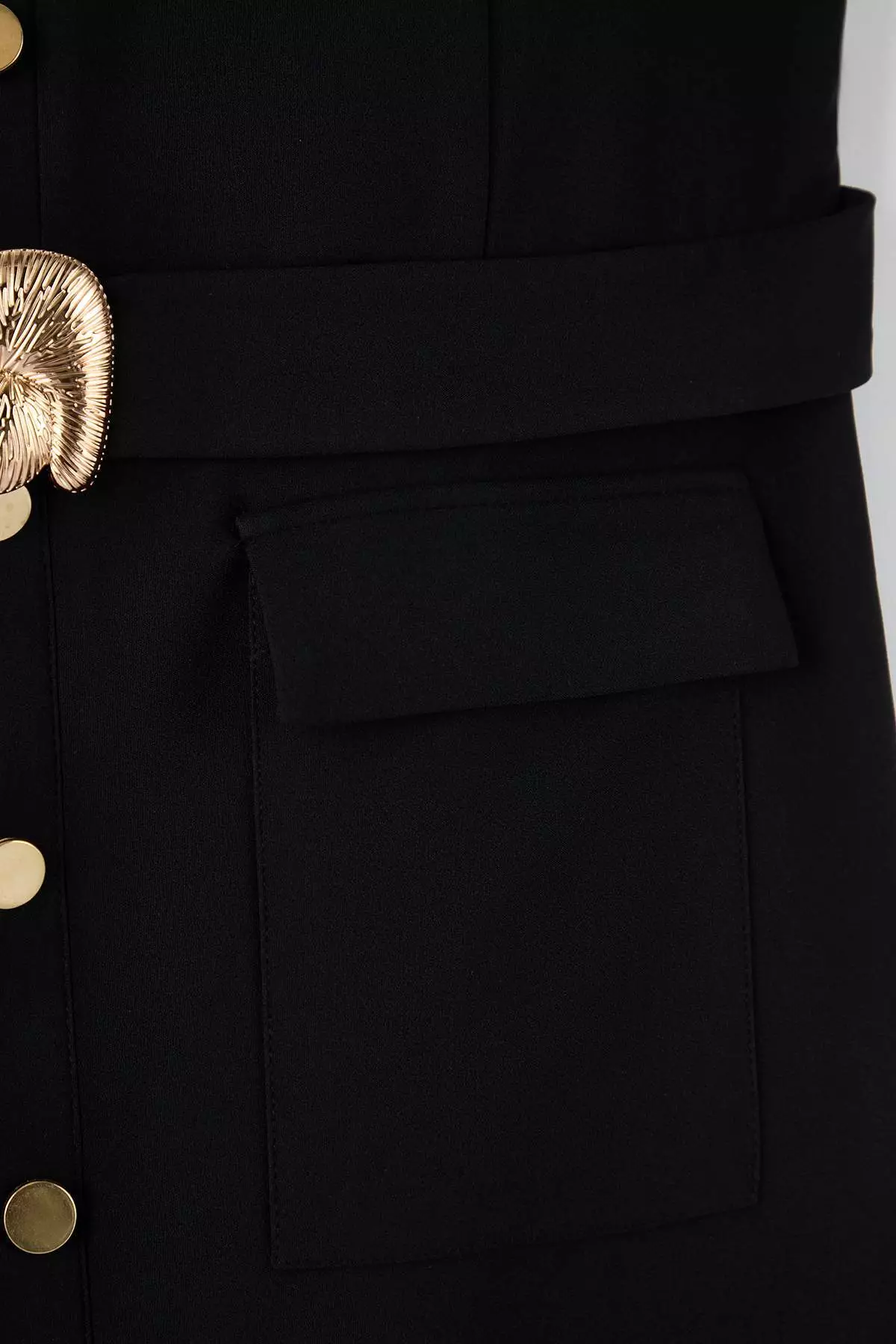 Special Collection Black Belted Accessory Detailed Midi Woven Dress Tbbaw26Ah00094