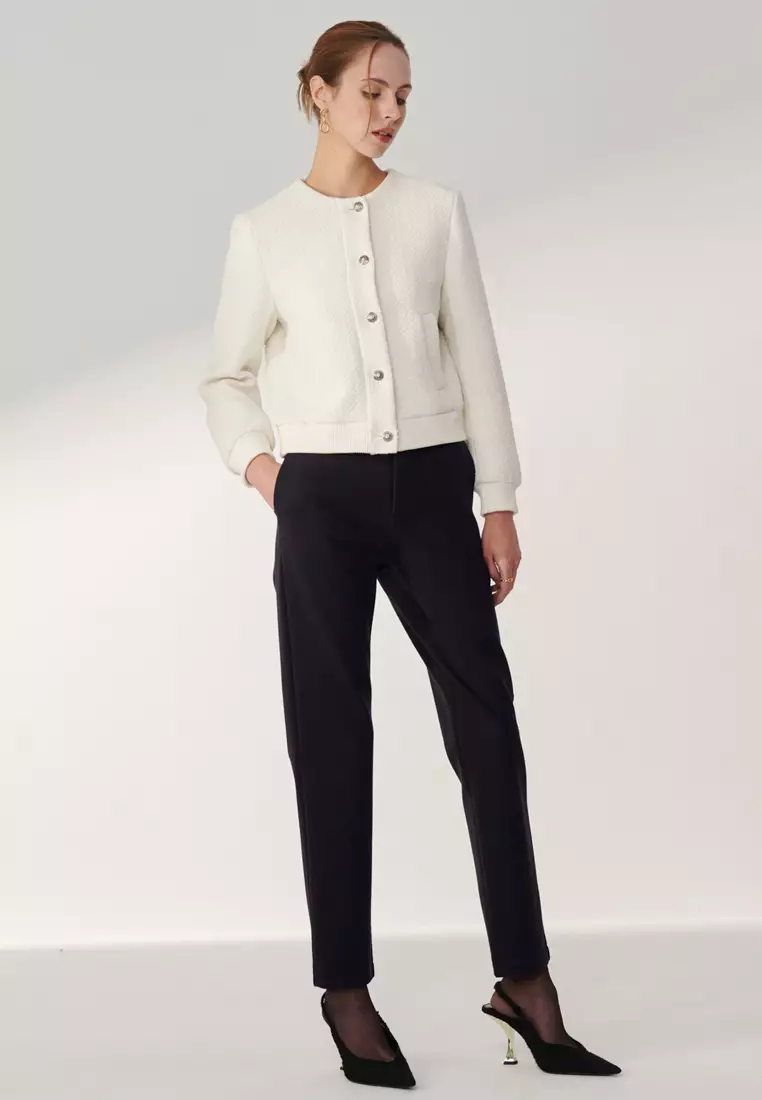 深藍低腰修身針織長褲