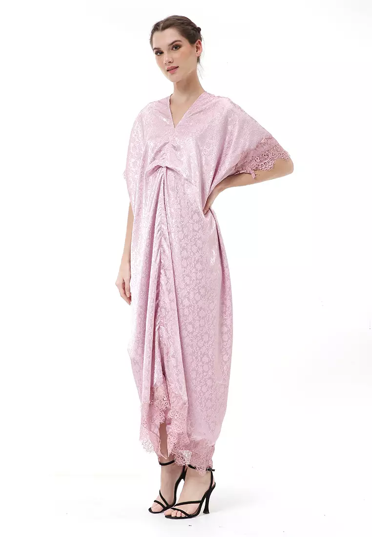 Rachel Dress Wanita Long Kaftan Traditional Motive Material Jaguar ORIGINAL - Taro