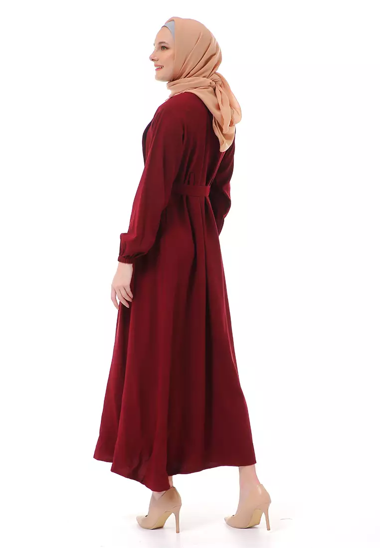 Nelly Gamis Dress Muslimah Wanita Long Sleeve Premium High Quality - Maroon