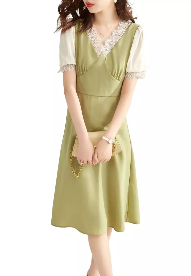 Fae button through ruched denim shirt mini dress in olive green