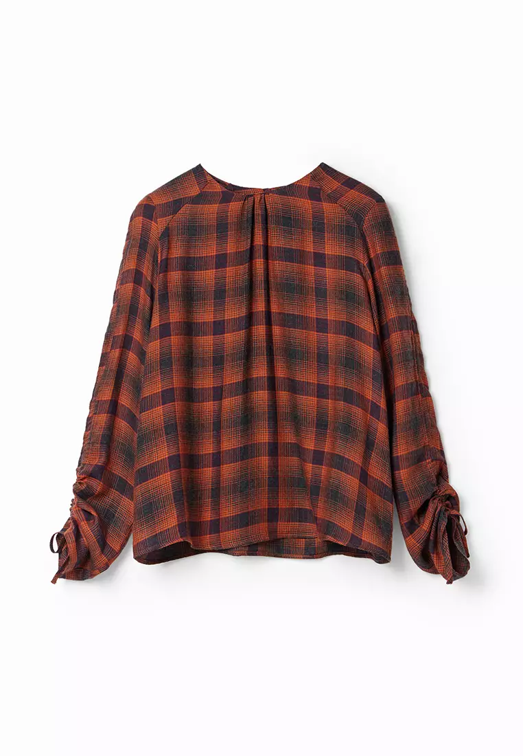 Desigual Woman Adjustable sleeve plaid blouse.