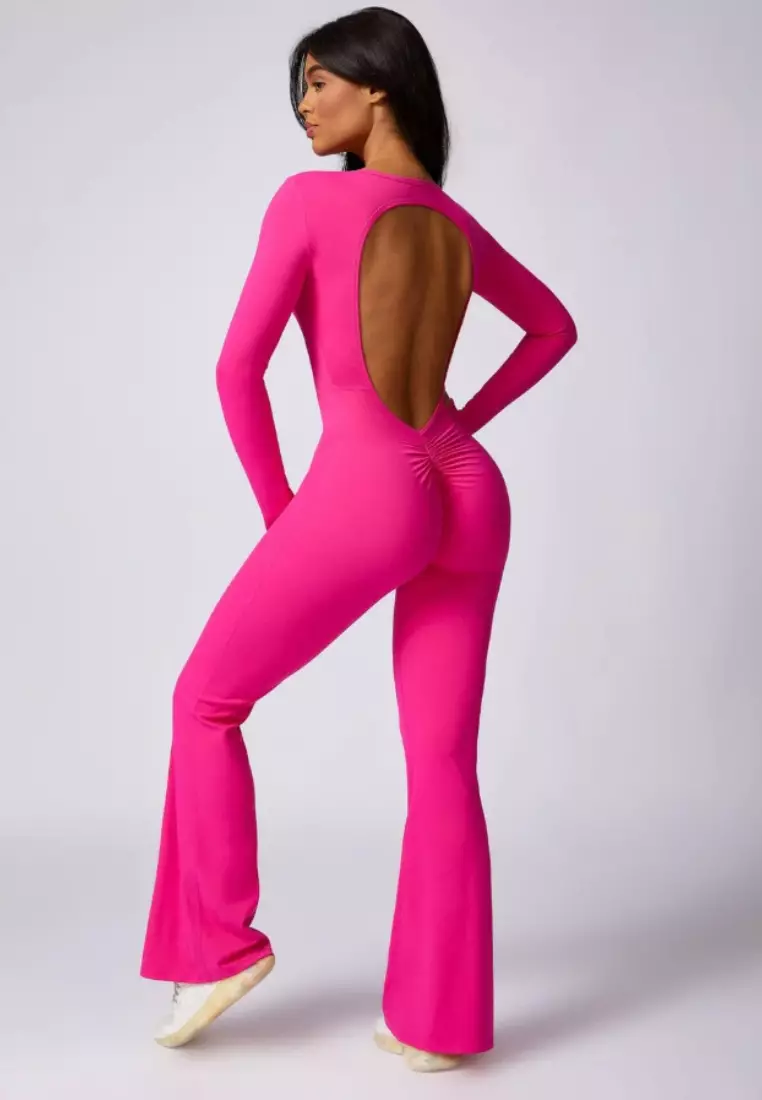 Selene Open Back Flare Jumpsuit – Sculpting Fit Premium Stretch Women Gym to Streetwear