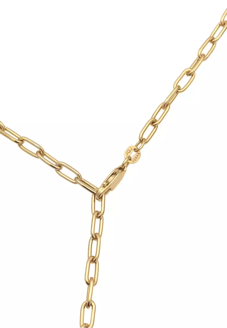 Kalung Perhiasan Perak 925 Wanita Y-chain White Pearl Gold Plated Embellished with Crystal by Swarovski®