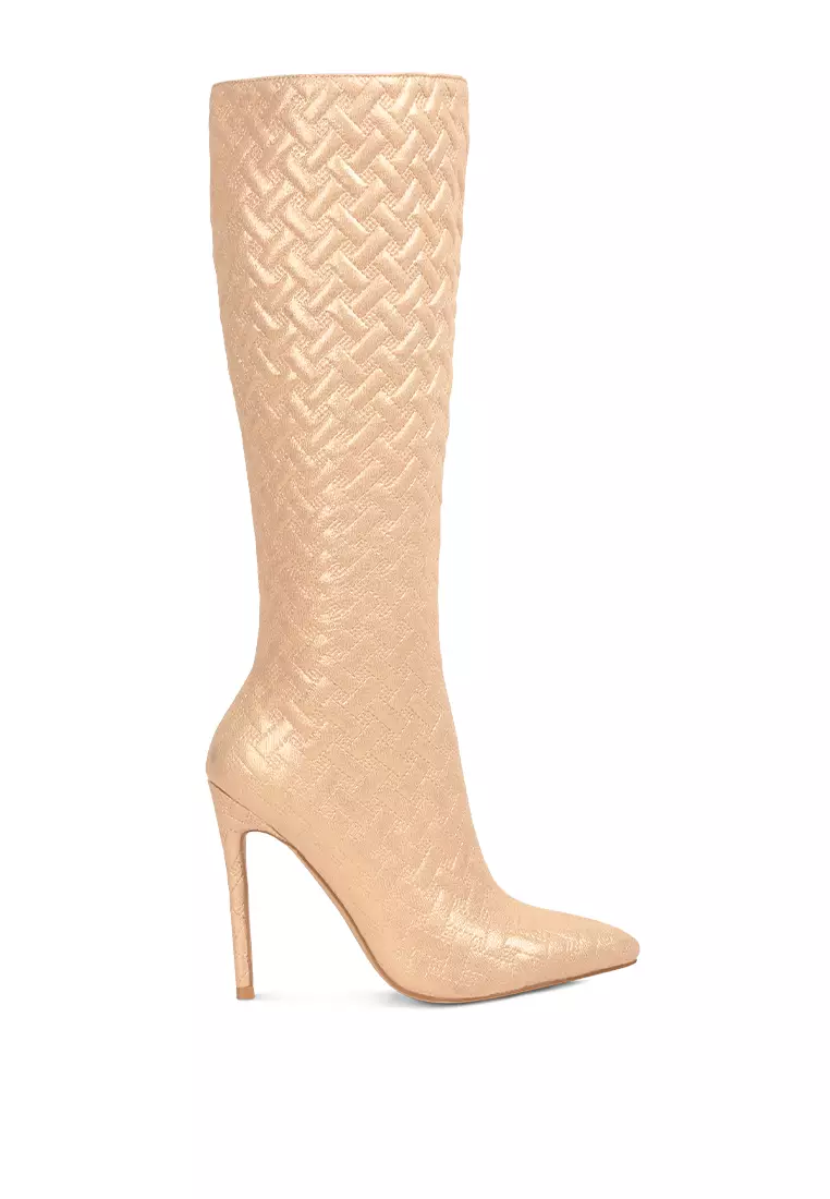 Discount on London Rag  shoes - SKU: Beige Tinkles Quilted High Heeled Calf Boots