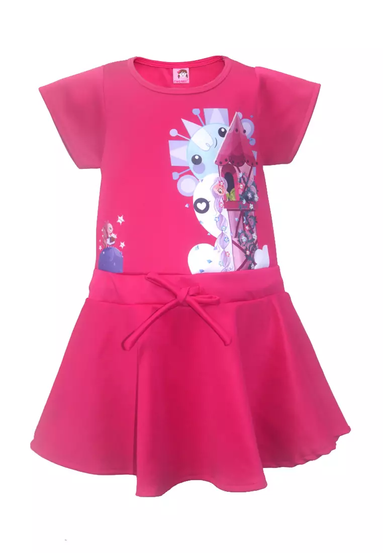 Two Mix Dress Anak Perempuan Kaos Scuba Size 1-8 4195 Pink Fanta