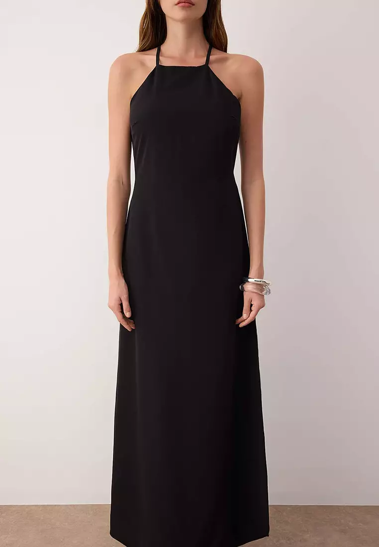 Black A-Line Slit Maxi Woven Dress